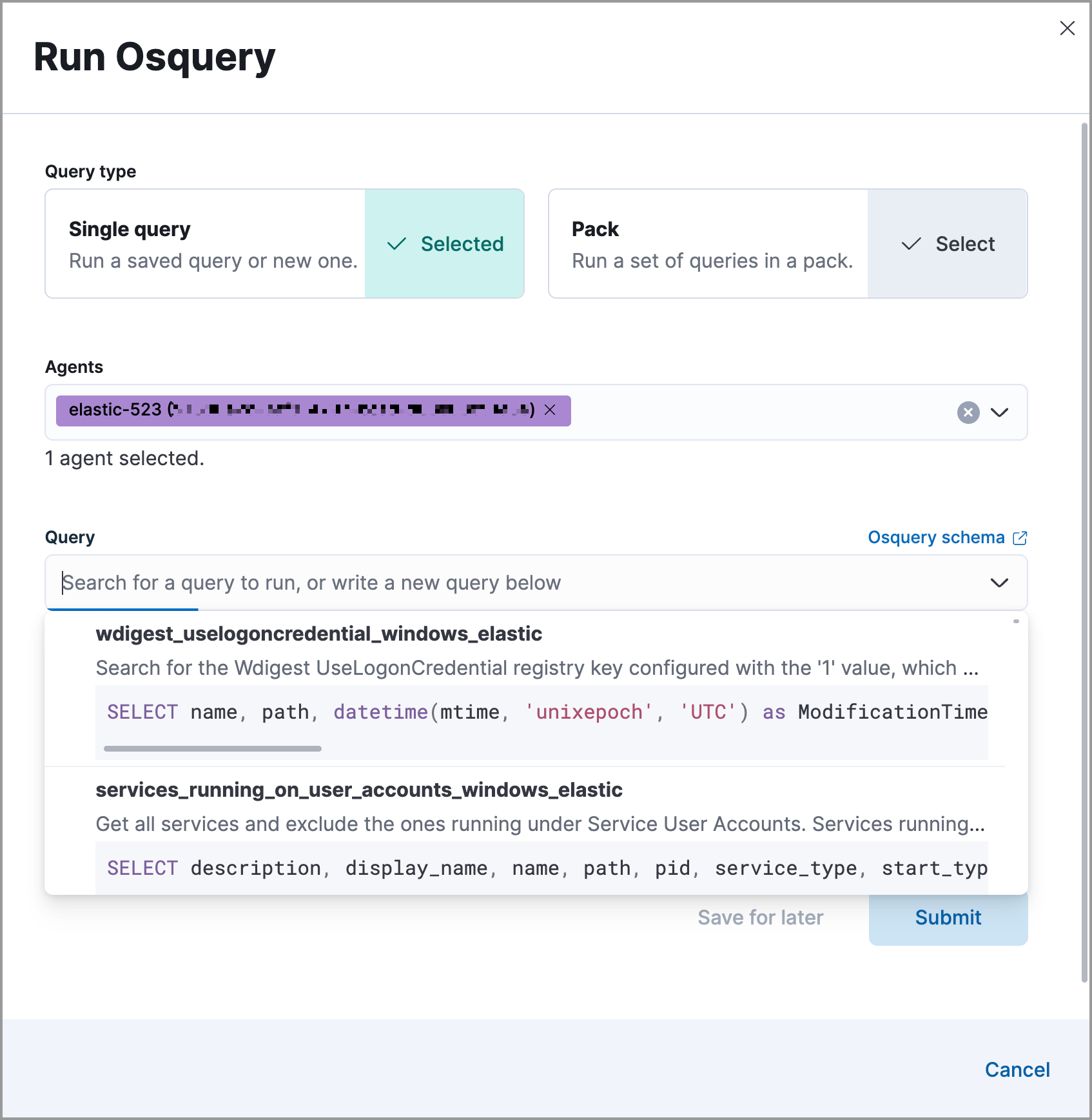 Shows how to set up a single query