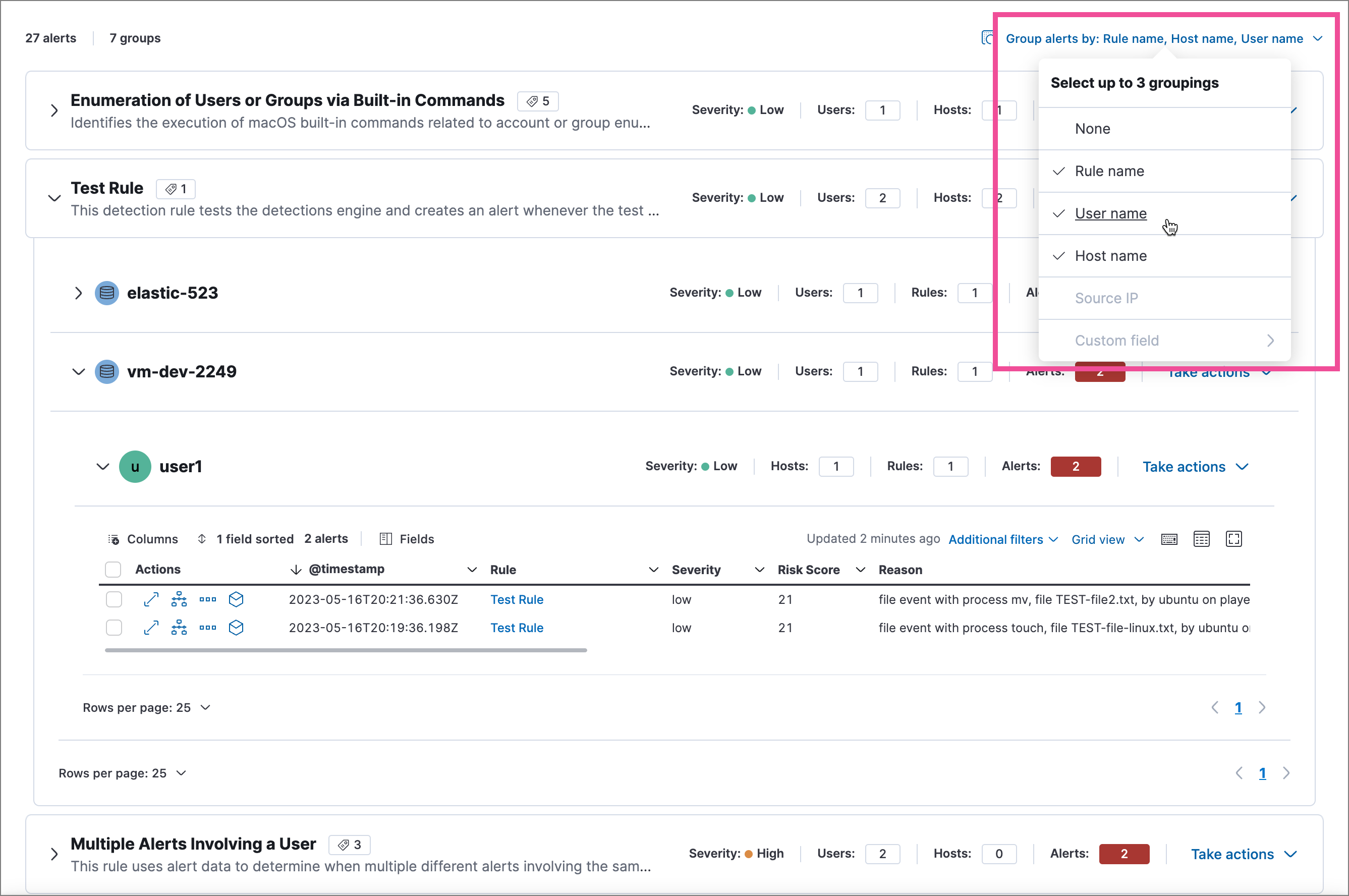 Alerts table with Group alerts by drop-down