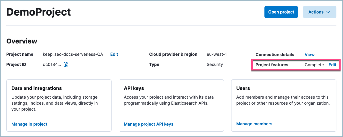 The project menu with the manage project button highlighted