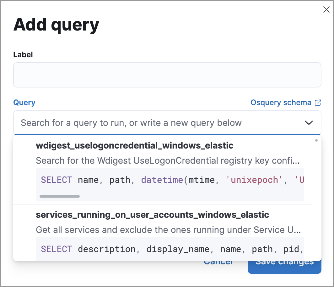 Shows results from running a query from an investigation guide